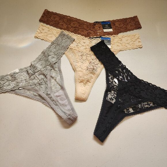 INC International Concepts Lace Thong Womens XL Black Grey Beige Brown Set Of 4 - Picture 2 of 9